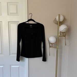 Black Square Neck Long Sleeve Tee